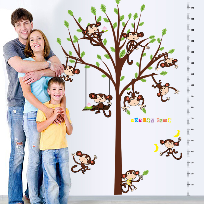 New Cartoon Wall Stickers Wholesale Children&#039;s Room Kindergarten Decorative Wall Sticker Monkey Height Measurement Wall Sticker