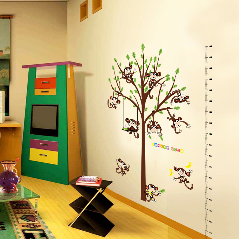New Cartoon Wall Stickers Wholesale Children&#039;s Room Kindergarten Decorative Wall Sticker Monkey Height Measurement Wall Sticker