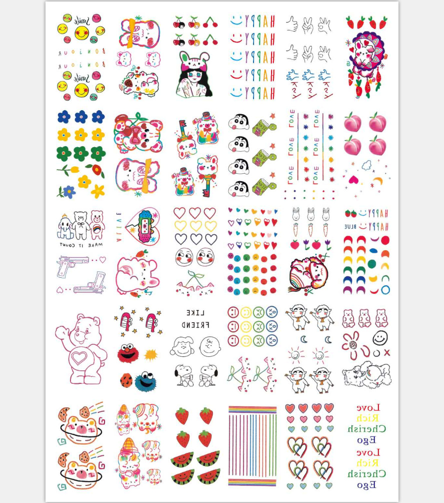 New Cartoon Finger Tattoo Sticker Ins Style Small Pattern Fresh Online Influencer Cute Color Tattoo Sticker Paper