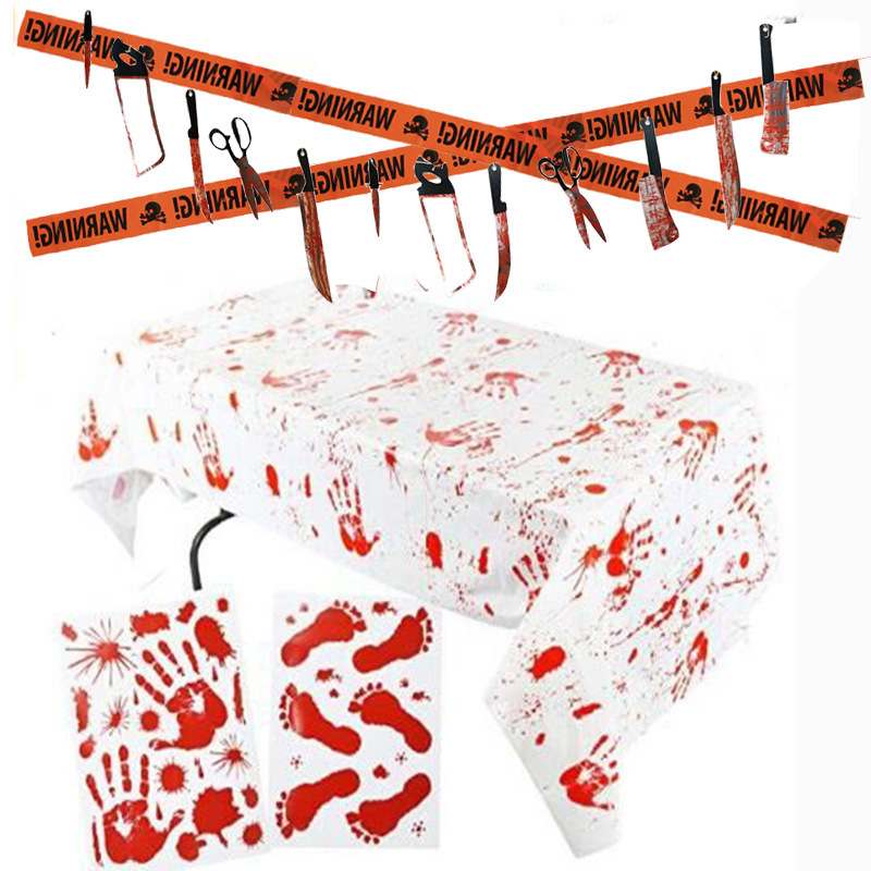 Halloween Scene Decorations Arrangement Props Warning Tape Isolation Belt Tablecloth Footprints Hand Print Cutter Decoration Props Halloween Scene Decorations Arrangement Props Warning Tape Isolation Belt Tablecloth Footprints Hand Print Cutter Decoration Props