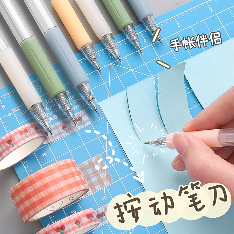 Morandi Color Pressing Pen Knife Student DIY Manual Cutting Paper Cutter Journal Tape Paper Cutting Art Knife