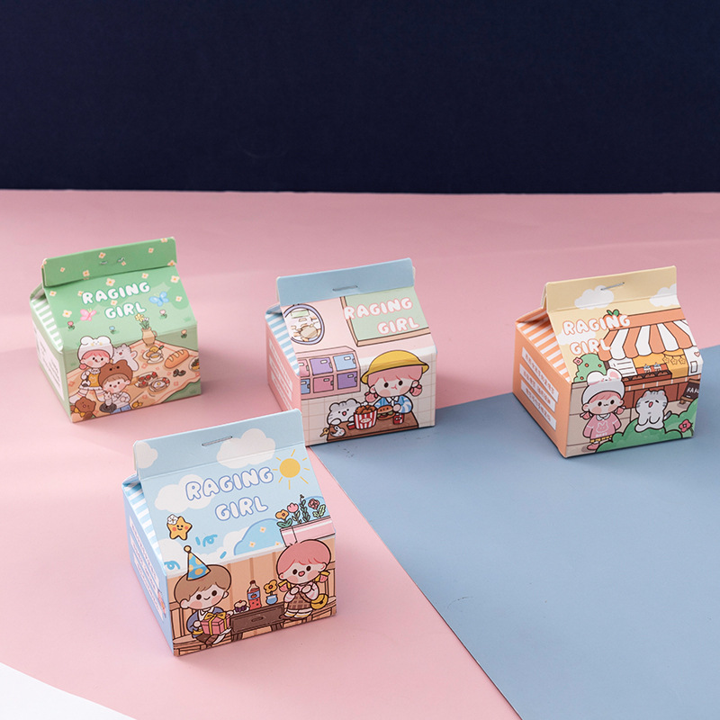 Creative Cartoon Milk Box Extraction Note Paper Girl Heart Pink Note Sticker Sticky Notes Stationery Notepad