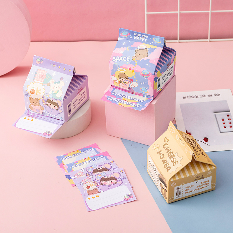 Creative Cartoon Milk Box Extraction Note Paper Girl Heart Pink Note Sticker Sticky Notes Stationery Notepad