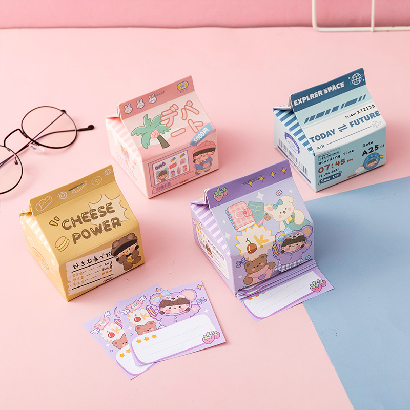 Creative Cartoon Milk Box Extraction Note Paper Girl Heart Pink Note Sticker Sticky Notes Stationery Notepad