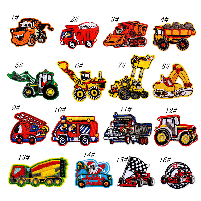 Fashion Cartoon Engineering Vehicle Excavator Embroidered Cloth Stickers Car Patch Accessories Decorative Sticker Patch Spot