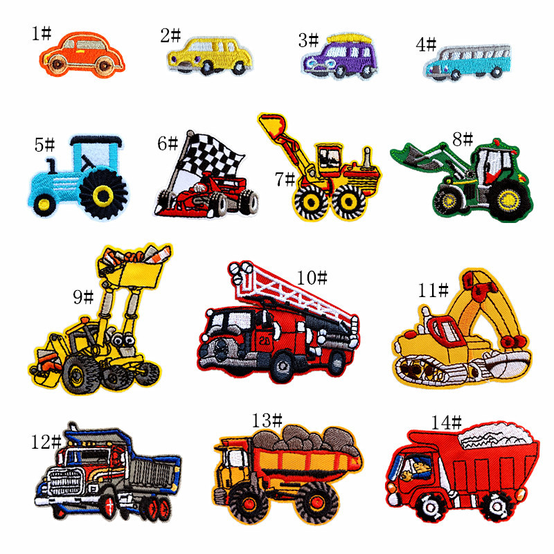 Fashion Cartoon Engineering Vehicle Excavator Embroidered Cloth Stickers Car Patch Accessories Decorative Sticker Patch Spot