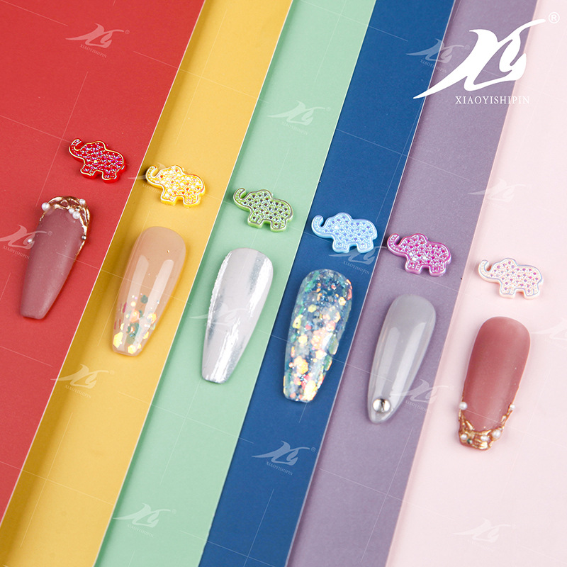 New Cartoon Cute Three-Dimensional Diamond-Inlaid Baby Elephant Cartoon Yellow Resin Nail Shaped Piece Sticker Decoration Manicure Jewelry
