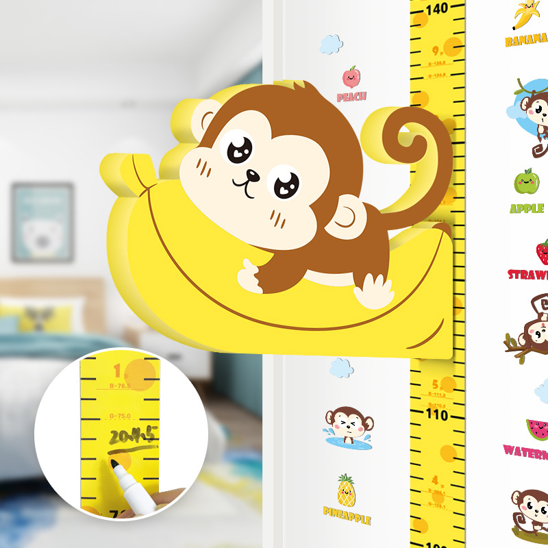 3D Cartoon Height Sticker Baby Height Measuring Ruler Cute Animal Children&#039;s Room Kindergarten Monkey Wall Sticker