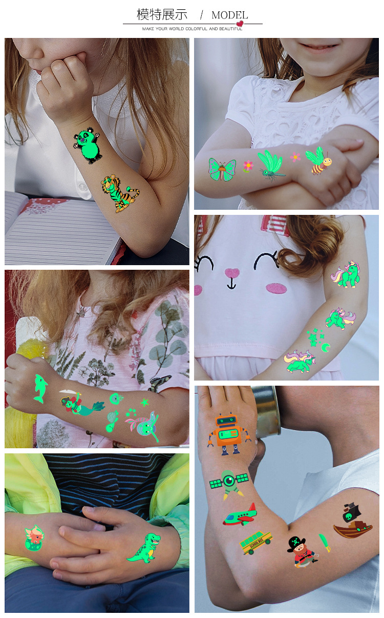 Sweatproof Fluorescent Green Unicorn Mermaid Pirate Children Temporary Tattoo Stickers Luminous Cartoon Tattoo Sticker Sweatproof Fluorescent Green Unicorn Mermaid Pirate Children Temporary Tattoo Stickers Luminous Cartoon Tattoo Sticker