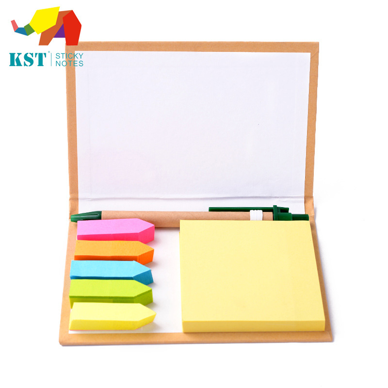 Environmental Protection Kraft Paper Shell Post-It Notes Environmental Pen Set Note Paper Yellow Paper Fluorescent Arrow Color Message Sticker