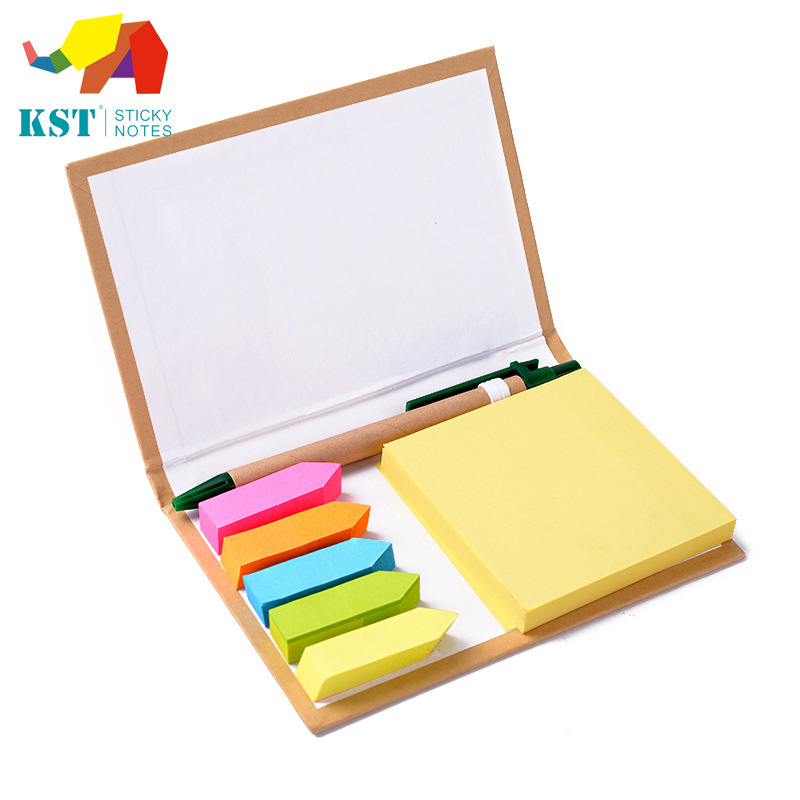 Environmental Protection Kraft Paper Shell Post-It Notes Environmental Pen Set Note Paper Yellow Paper Fluorescent Arrow Color Message Sticker