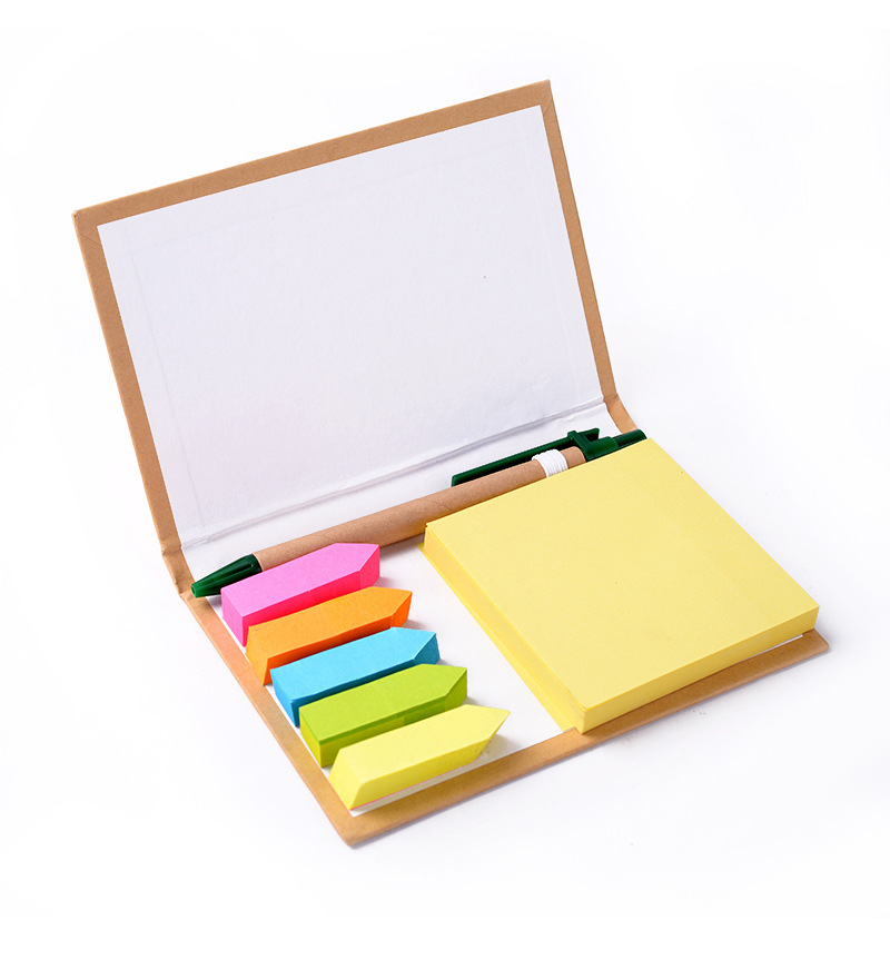 Environmental Protection Kraft Paper Shell Post-It Notes Environmental Pen Set Note Paper Yellow Paper Fluorescent Arrow Color Message Sticker