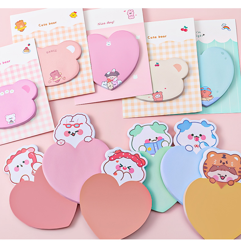 Cartoon Love Cute Pet Sticky Notes Student Ins Girl Heart Note Sticker Message-Leaving Memo Can Be Pasted Note Pad
