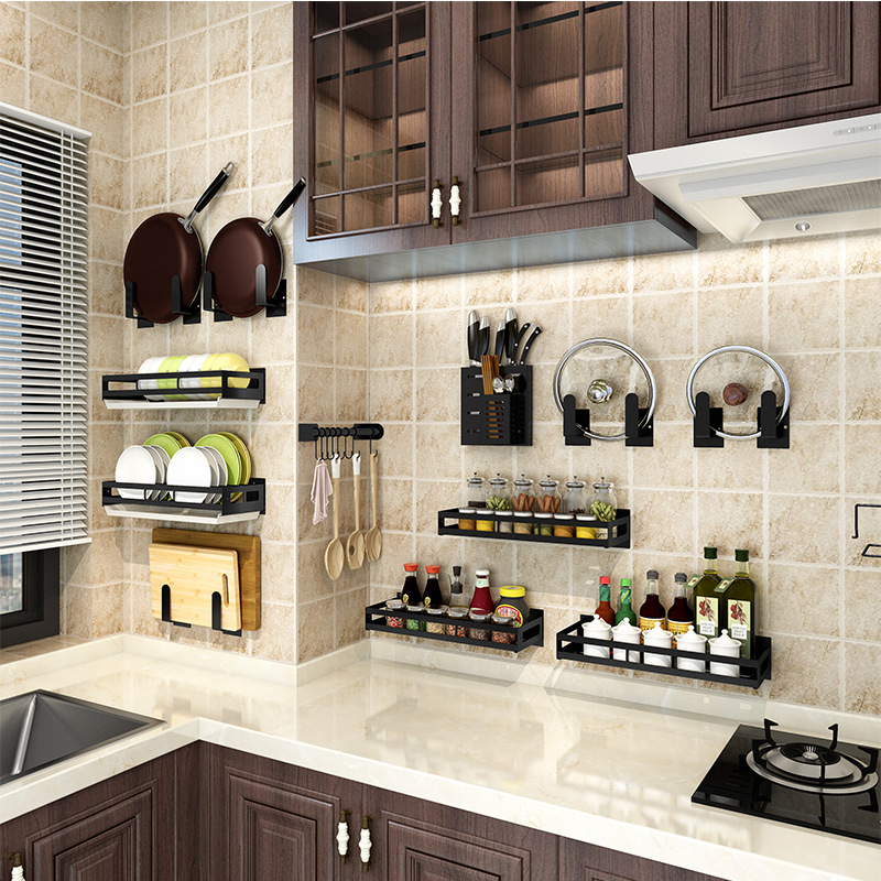 Punch-Free Kitchen Storage Rack Wall-Mounted Knife Rack Chopping Board Pot Cover Seasoning Jar Bowl Dish Seasoning Storage Rack Household Supplies