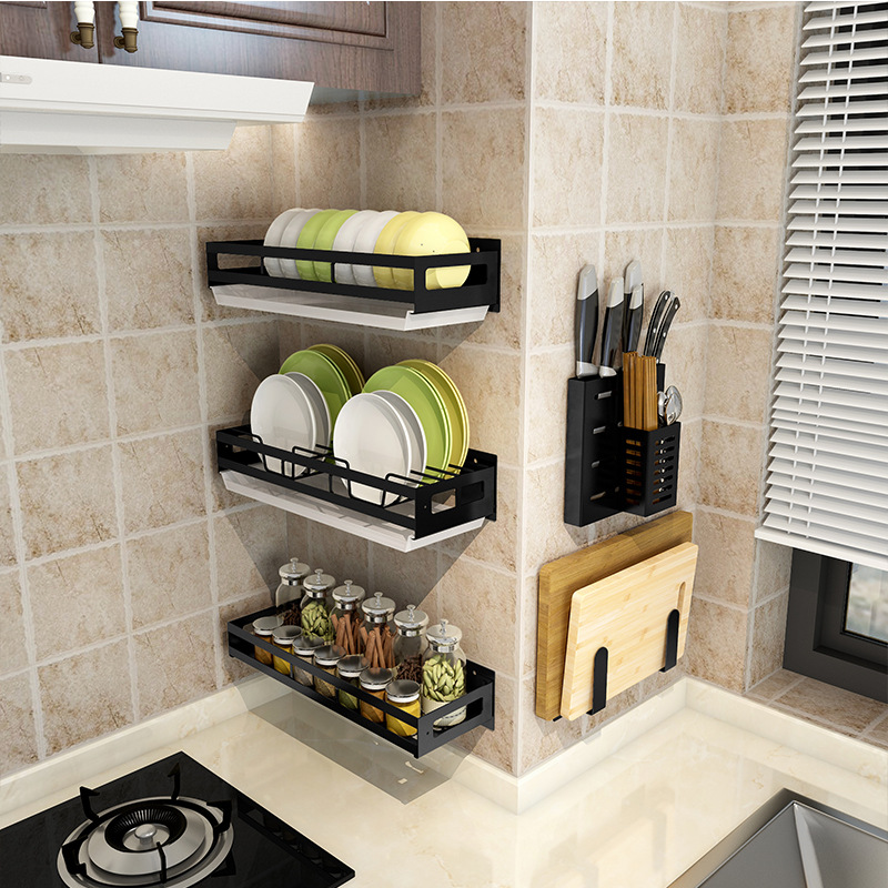 Punch-Free Kitchen Storage Rack Wall-Mounted Knife Rack Chopping Board Pot Cover Seasoning Jar Bowl Dish Seasoning Storage Rack Household Supplies
