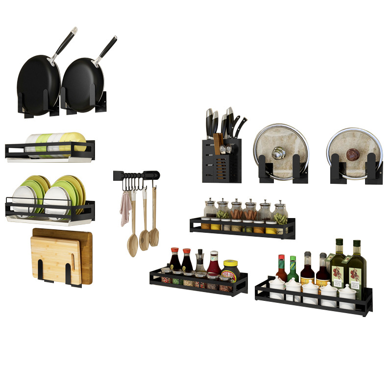 Punch-Free Kitchen Storage Rack Wall-Mounted Knife Rack Chopping Board Pot Cover Seasoning Jar Bowl Dish Seasoning Storage Rack Household Supplies