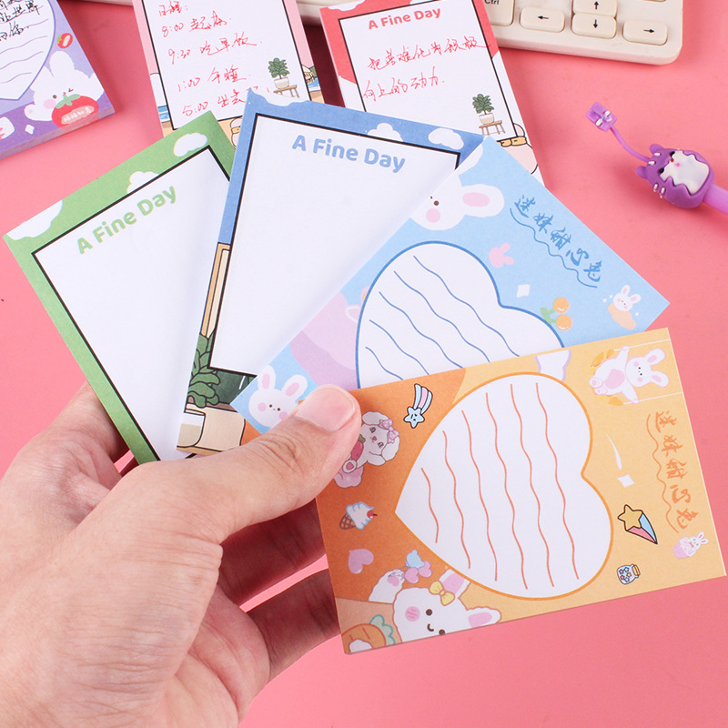 Japanese and Korean Ins Style Cute Sticky Note 50 Pieces Note Sticker Cute Cartoon Animal Fruit Pattern Thickened Message Book