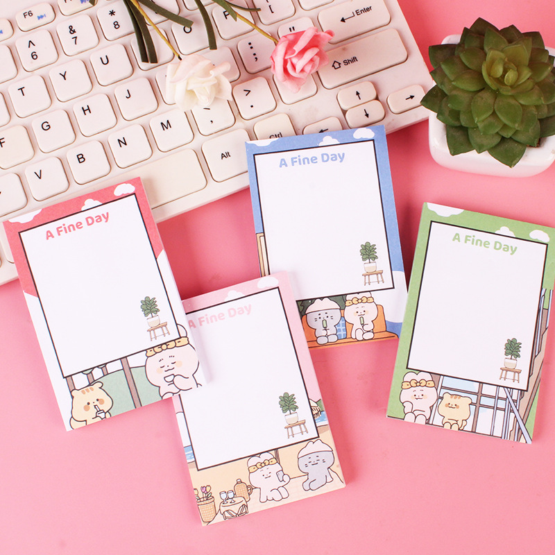 Japanese and Korean Ins Style Cute Sticky Note 50 Pieces Note Sticker Cute Cartoon Animal Fruit Pattern Thickened Message Book