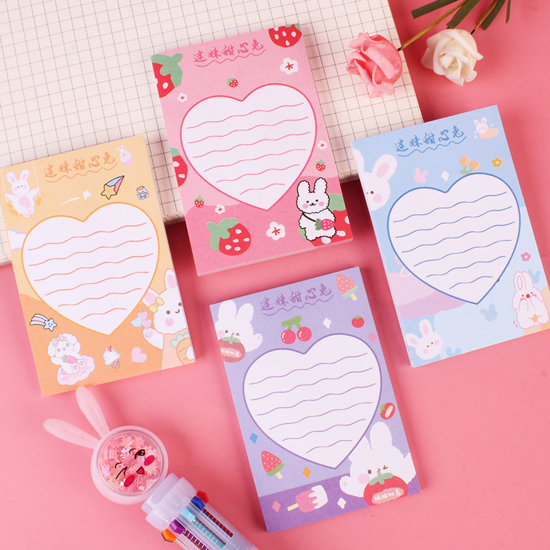 Japanese and Korean Ins Style Cute Sticky Note 50 Pieces Note Sticker Cute Cartoon Animal Fruit Pattern Thickened Message Book