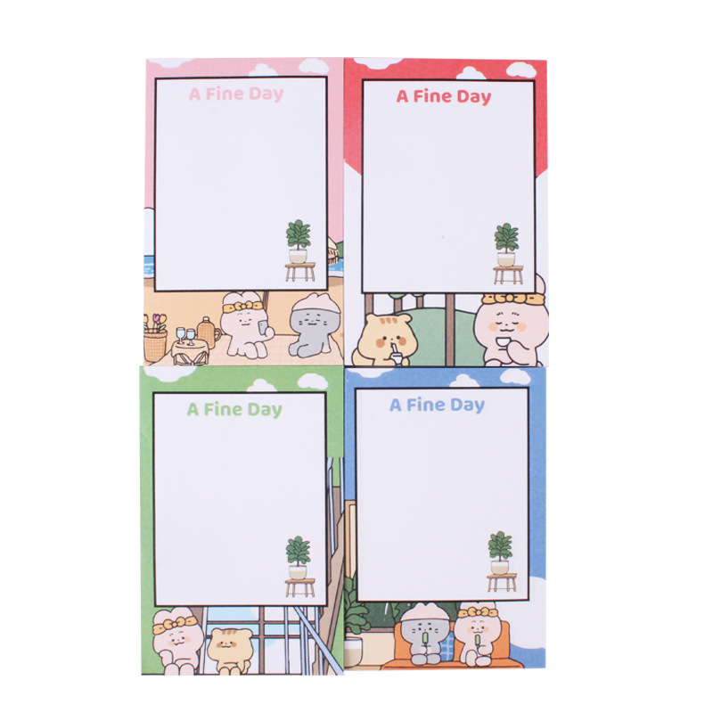 Japanese and Korean Ins Style Cute Sticky Note 50 Pieces Note Sticker Cute Cartoon Animal Fruit Pattern Thickened Message Book