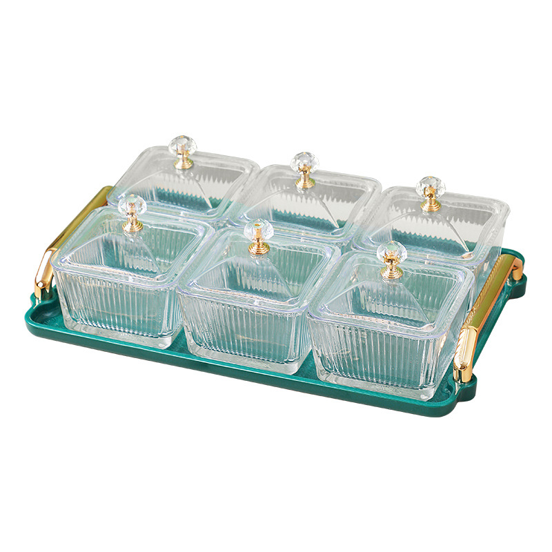 Light Luxury Glass Dustproof with Cover KTV Fruit Plate Nuts Packing Household Living Room Snacks Snack Dish Plastic Tray