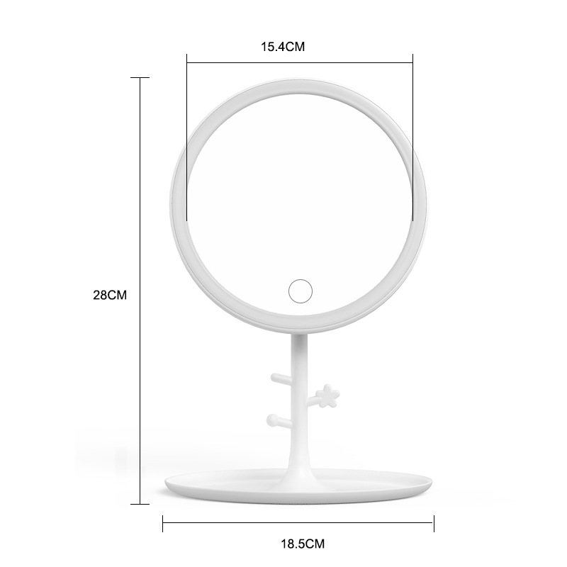 New Desktop Touch Dimming Mirror with Light USB Rechargeable Fill Light Dressing Table Light Strip Storage Tray Led Make-up Mirror