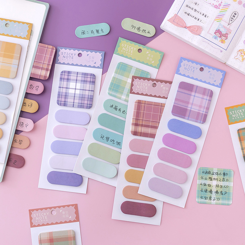 Korean Style Morandi Cute Sticky Note Student Cartoon Pattern Note Sticker Strong Sticky Tearable Reward Small Gift