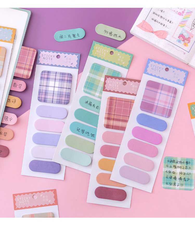 Korean Style Morandi Cute Sticky Note Student Cartoon Pattern Note Sticker Strong Sticky Tearable Reward Small Gift