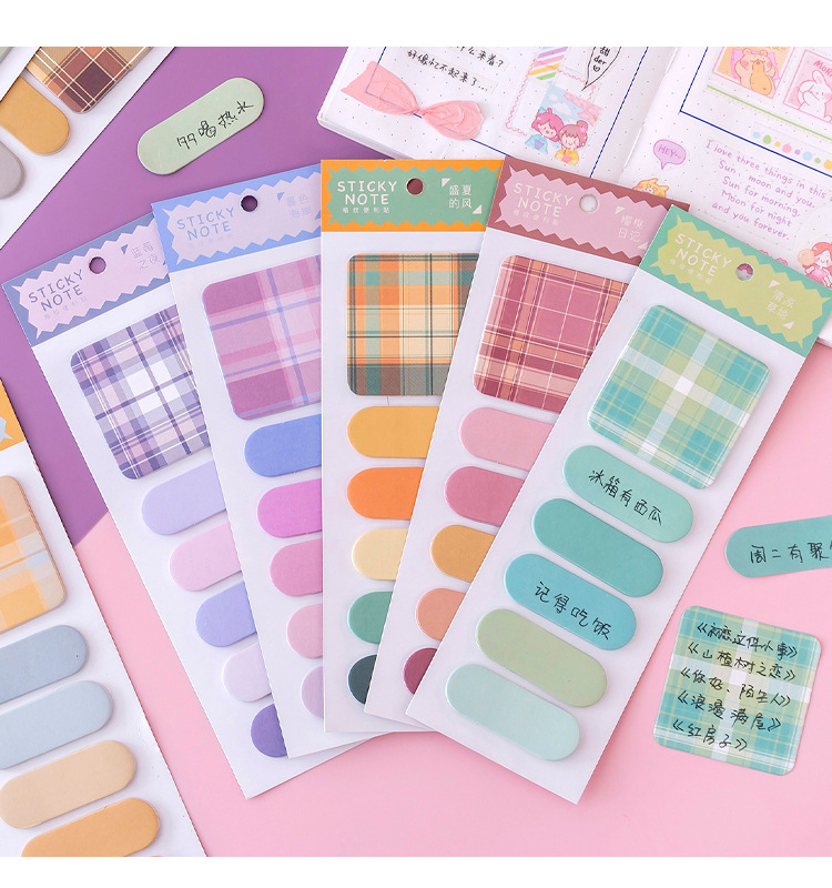 Korean Style Morandi Cute Sticky Note Student Cartoon Pattern Note Sticker Strong Sticky Tearable Reward Small Gift