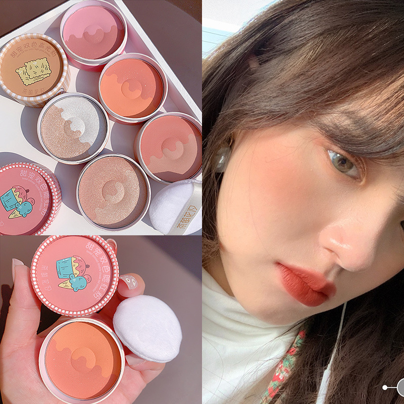 Flower Red Blush Repair Highlight Makeup Palette Genuine Nude Makeup Natural Eye Shadow DualUse plus Red Female Shadow