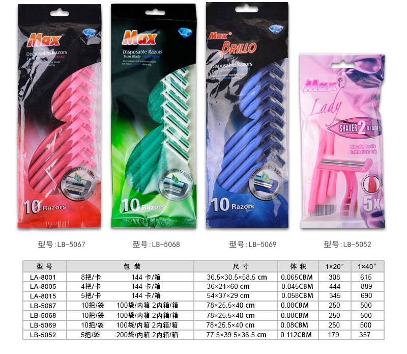 Max Manufacturer Hot Selling Men's Disposable Manual Shaver Two-Layer Stainless Steel Shaver Razor Color Bag Portable