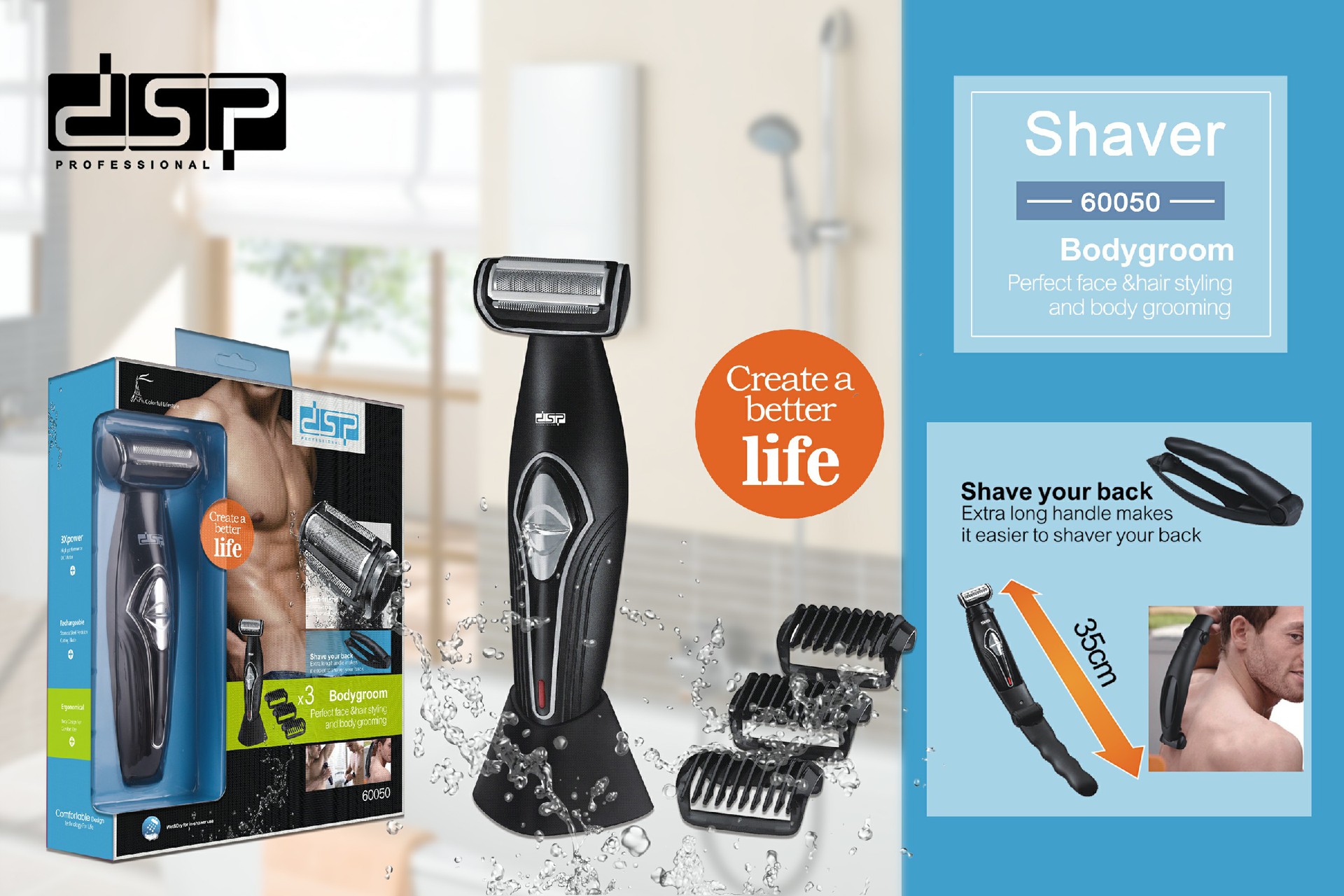 DSP Electric Shaving Kit Reciprocating Replaceable Washable Blade Rechargeable Men's Shaver European Standard
