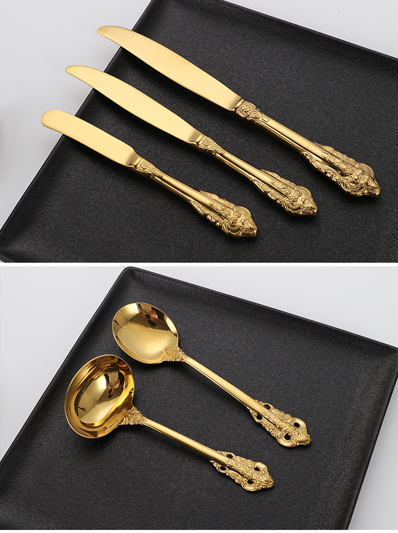 Golden 304 High quality stainless steel tableware gift set cutlery knife fork soup spoon Golden 304 High quality stainless steel tableware gift set cutlery knife fork soup spoon