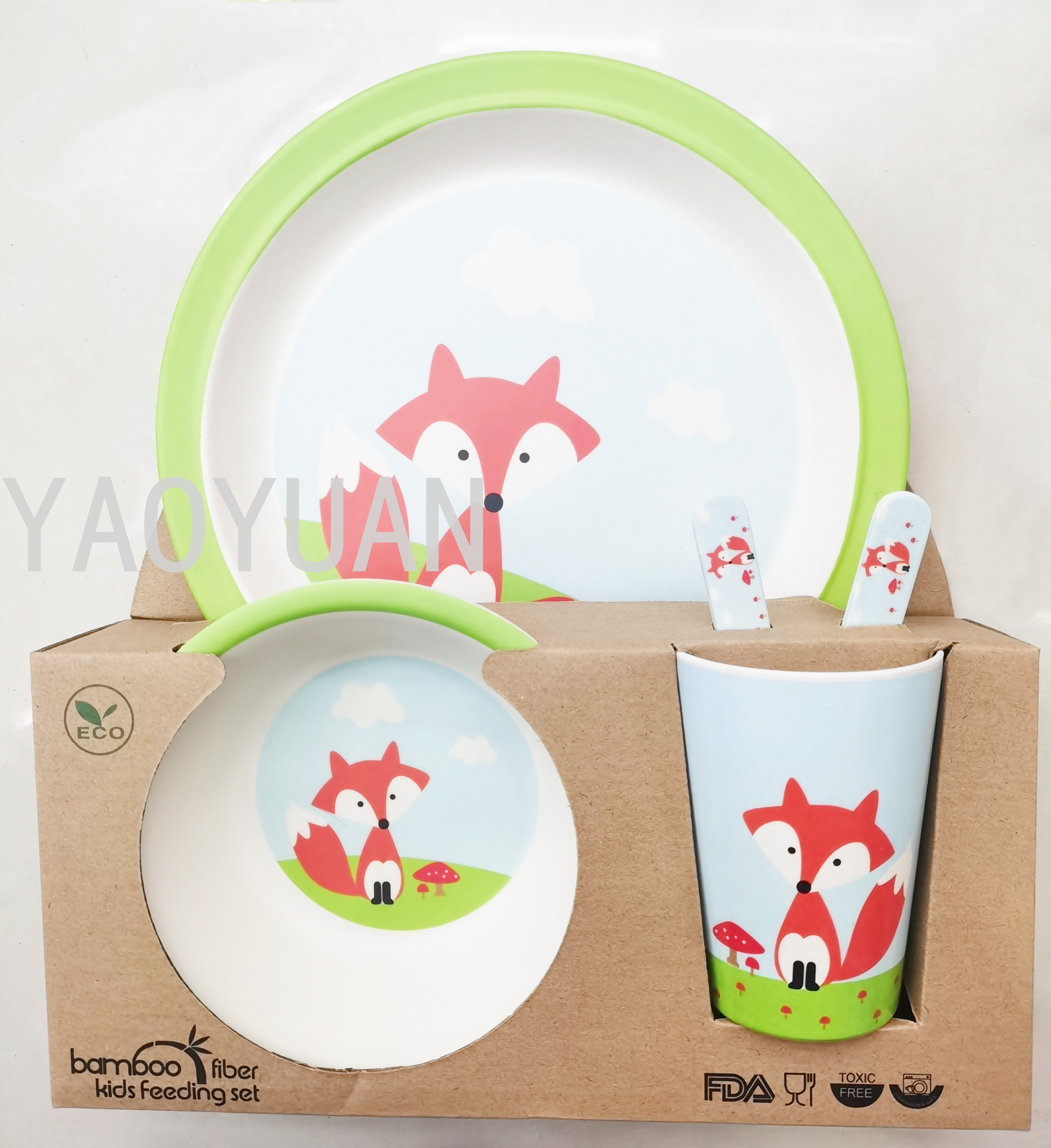Creative Bamboo Fiber Environmental Protection Children's Tableware Cartoon round Bowl Plate Spork Cup Set Compartment Gift Gift Box Creative Bamboo Fiber Environmental Protection Children's Tableware Cartoon round Bowl Plate Spork Cup Set Compartment Gift Gift Box