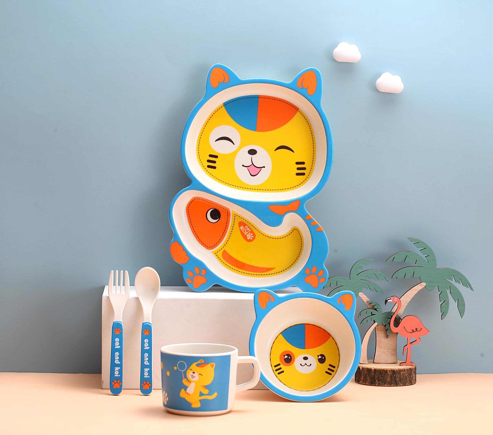 Bamboo Fiber Eco - Friendly Children&#039;s Tableware Portable Bowl Set Cartoon Lucky Cat Separate Table Plate