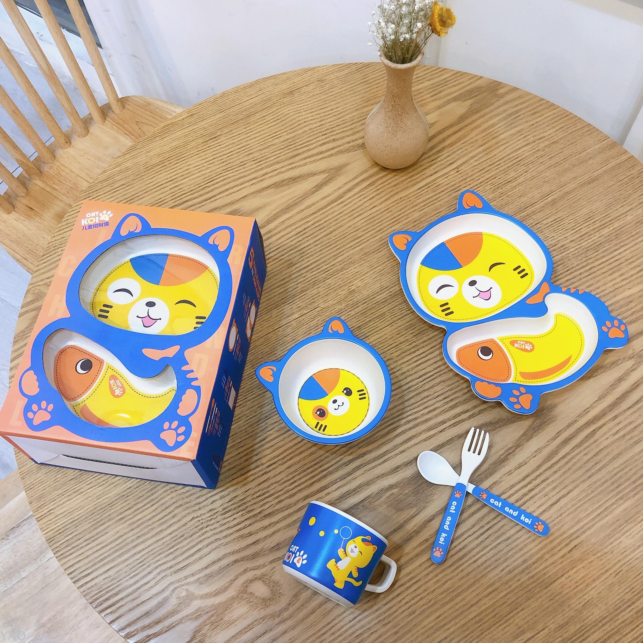 Bamboo Fiber Eco - Friendly Children's Tableware Portable Bowl Set Cartoon Lucky Cat Separate Table Plate Bamboo Fiber Eco - Friendly Children's Tableware Portable Bowl Set Cartoon Lucky Cat Separate Table Plate
