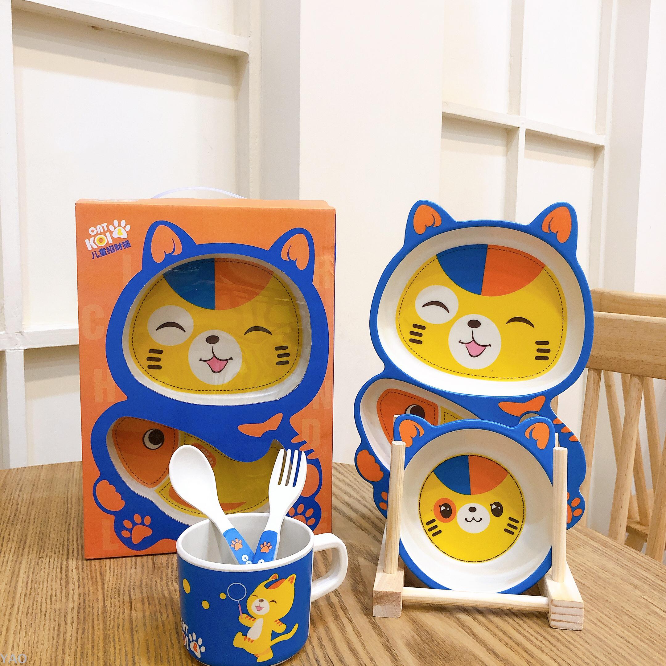 Bamboo Fiber Eco - Friendly Children's Tableware Portable Bowl Set Cartoon Lucky Cat Separate Table Plate Bamboo Fiber Eco - Friendly Children's Tableware Portable Bowl Set Cartoon Lucky Cat Separate Table Plate