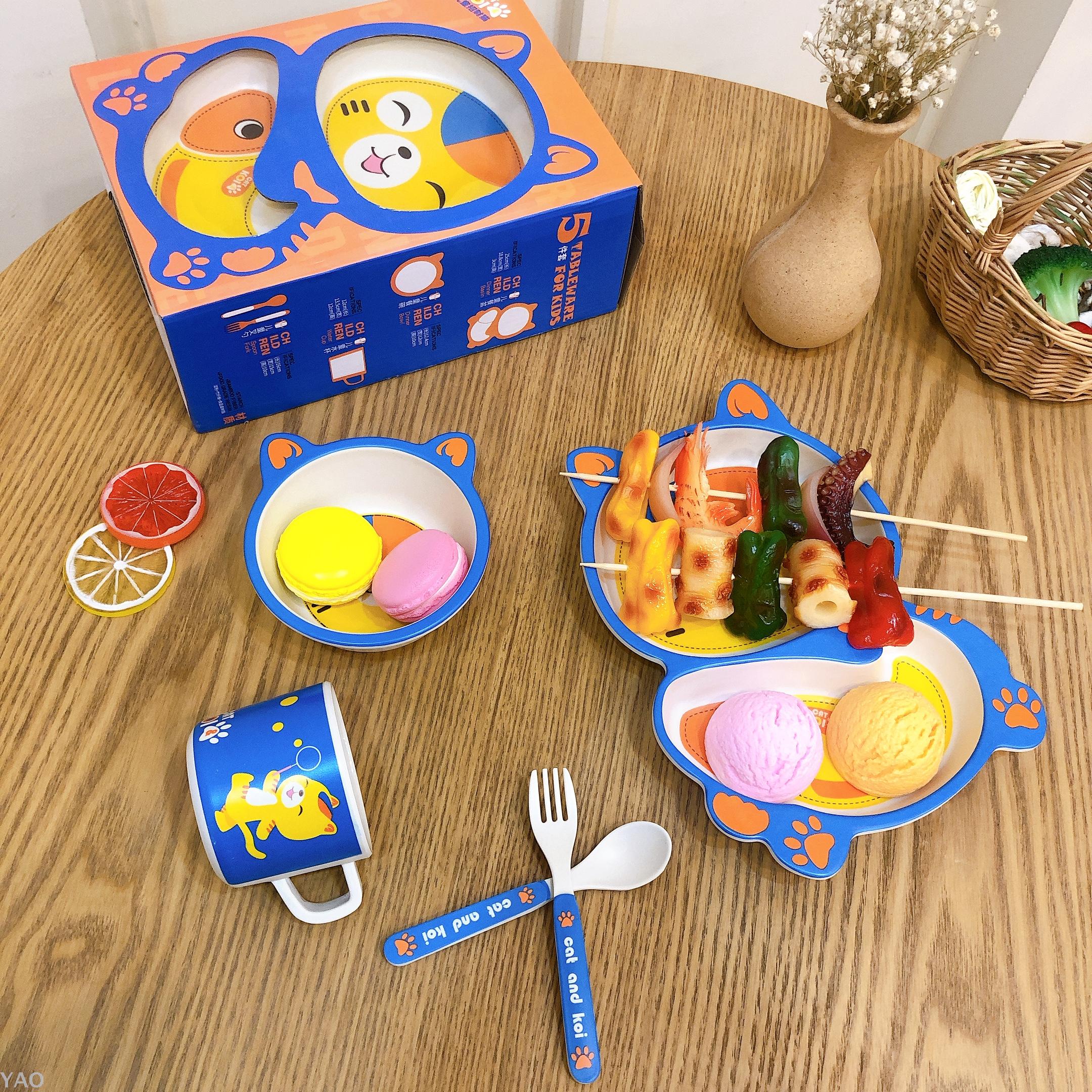 Bamboo Fiber Eco - Friendly Children's Tableware Portable Bowl Set Cartoon Lucky Cat Separate Table Plate Bamboo Fiber Eco - Friendly Children's Tableware Portable Bowl Set Cartoon Lucky Cat Separate Table Plate