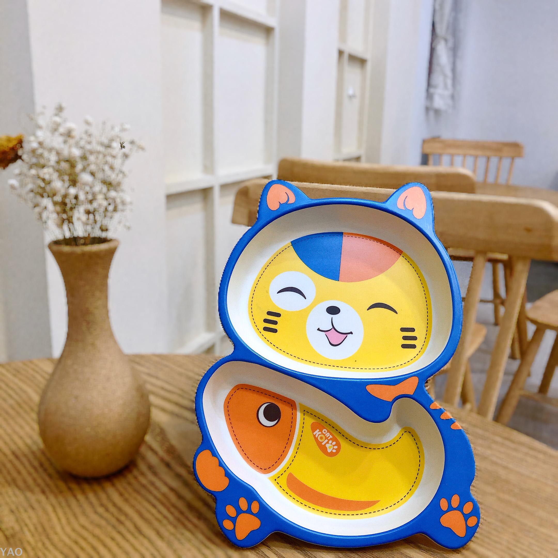 Bamboo Fiber Eco - Friendly Children's Tableware Portable Bowl Set Cartoon Lucky Cat Separate Table Plate Bamboo Fiber Eco - Friendly Children's Tableware Portable Bowl Set Cartoon Lucky Cat Separate Table Plate
