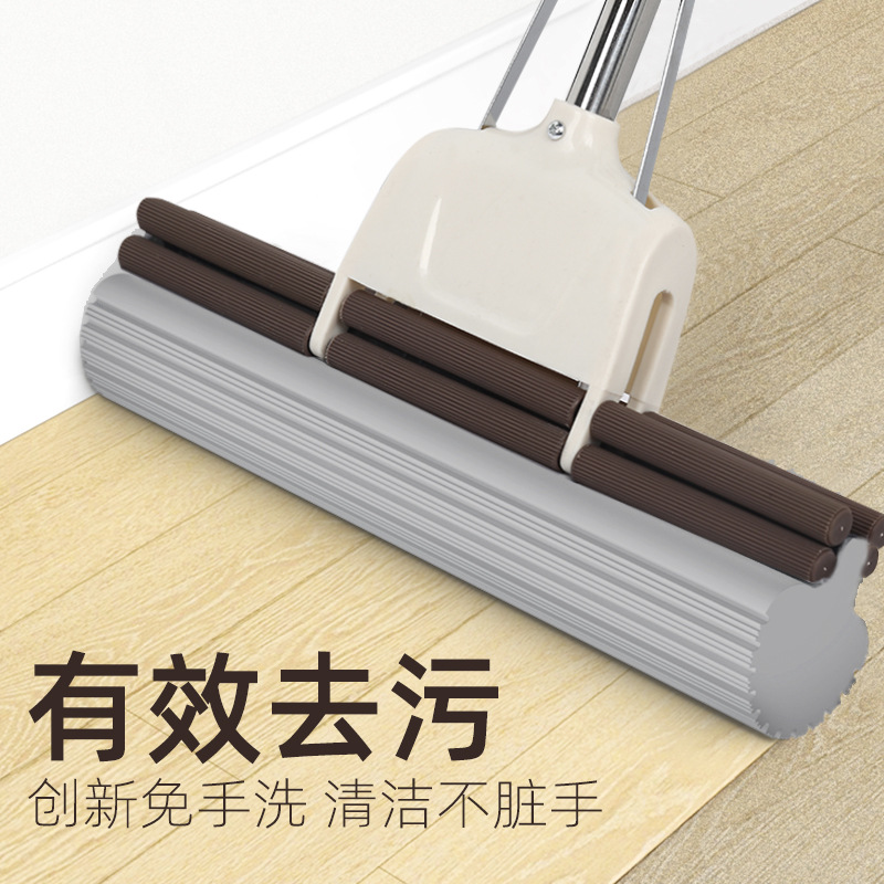 Sponge Mop Household Roller Squeeze Hand-Free Wash Cotton Mop Large Mop Absorbent Lightweight One Mop Large Clean