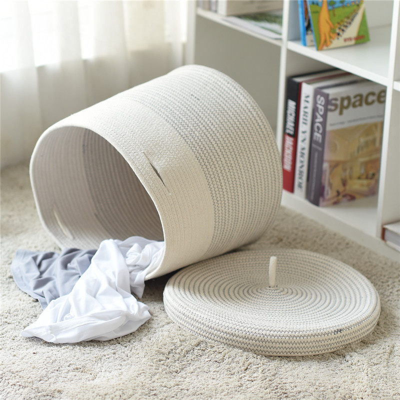 Cotton String Baskets of Clothes with Lid Toy Storage Baskets Woven Cotton String Laundry Basket Foldable Factory Direct Supply