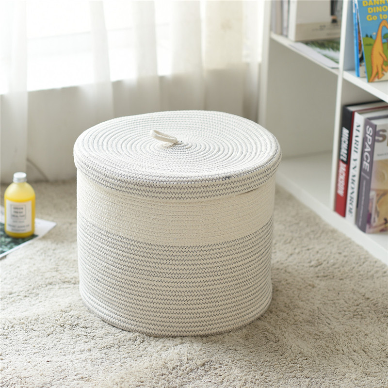 Cotton String Baskets of Clothes with Lid Toy Storage Baskets Woven Cotton String Laundry Basket Foldable Factory Direct Supply