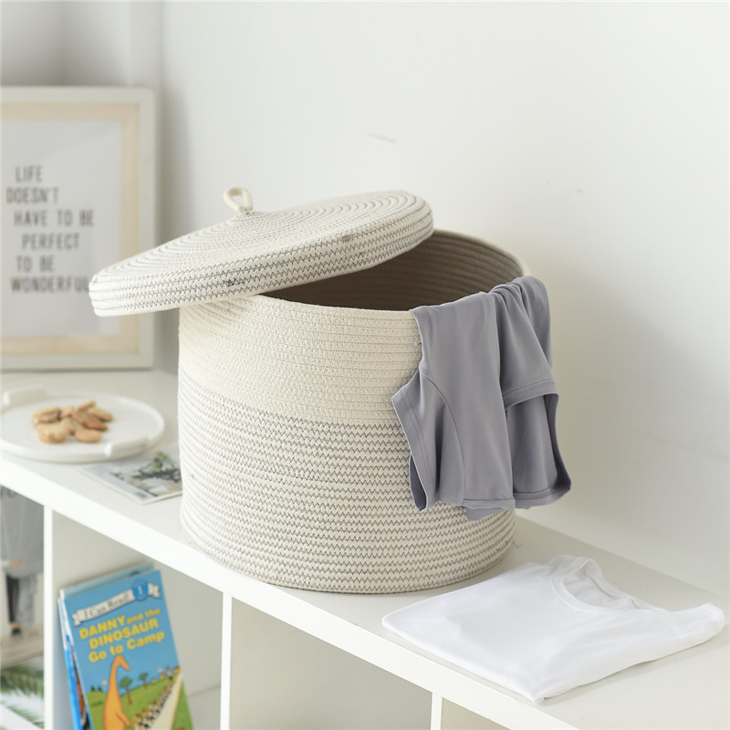 Cotton String Baskets of Clothes with Lid Toy Storage Baskets Woven Cotton String Laundry Basket Foldable Factory Direct Supply Cotton String Baskets of Clothes with Lid Toy Storage Baskets Woven Cotton String Laundry Basket Foldable Factory Direct Supply