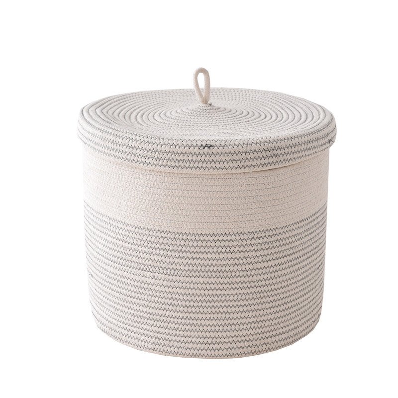 Cotton String Baskets of Clothes with Lid Toy Storage Baskets Woven Cotton String Laundry Basket Foldable Factory Direct Supply