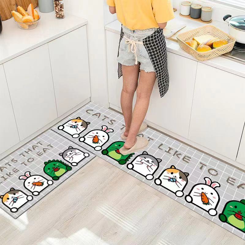 Factory Direct Sales Crystal Velvet Printed Kitchen Carpet Kitchen Floor Mat Oil Absorbing Absorbent Non-Slip Foot Mat Living Room Doormat