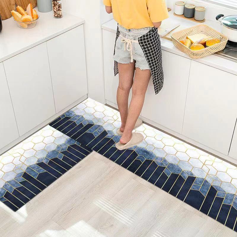 Factory Direct Sales Crystal Velvet Printed Kitchen Carpet Kitchen Floor Mat Oil Absorbing Absorbent Non-Slip Foot Mat Living Room Doormat