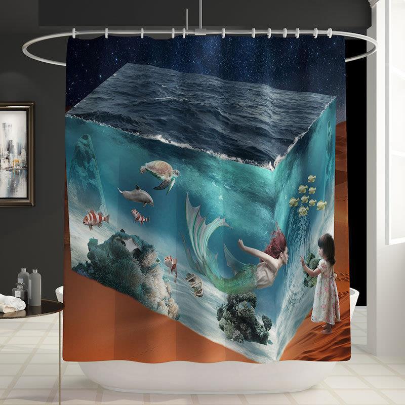 . Cross-Border Mermaid Four-Piece Amazon Bathroom Carpet Cross-Border New Arrival Shower Curtain Printing Pad Hot Sale Floor Mat Set