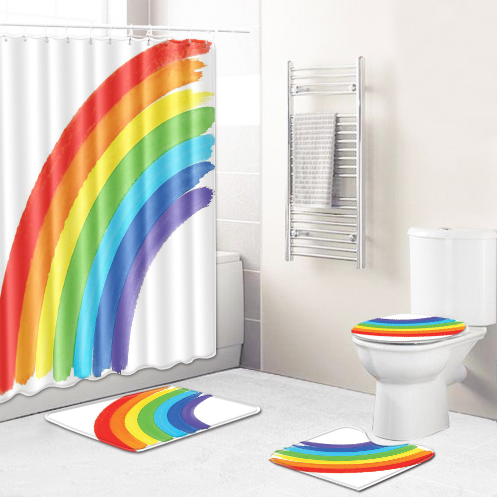 Cross-Border Supply European and American Rainbow Color Four-Piece Home Graphic Customization Factory Direct Sales Carpet Floor Mat Non-Slip Mat Cross-Border Supply European and American Rainbow Color Four-Piece Home Graphic Customization Factory Direct Sales Carpet Floor Mat Non-Slip Mat