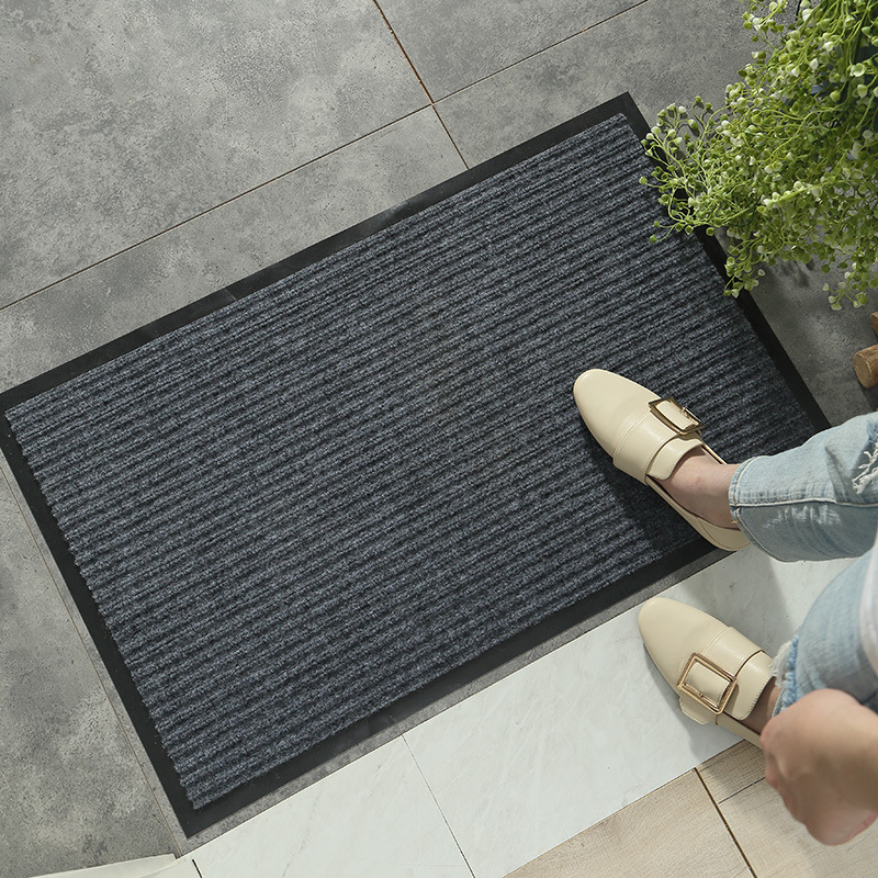 Double Stripe Dust Mat Carpet Office Home Entrance Entrance Door Mat Kitchen Oil-Absorbing Non-Slip Mat PVC
