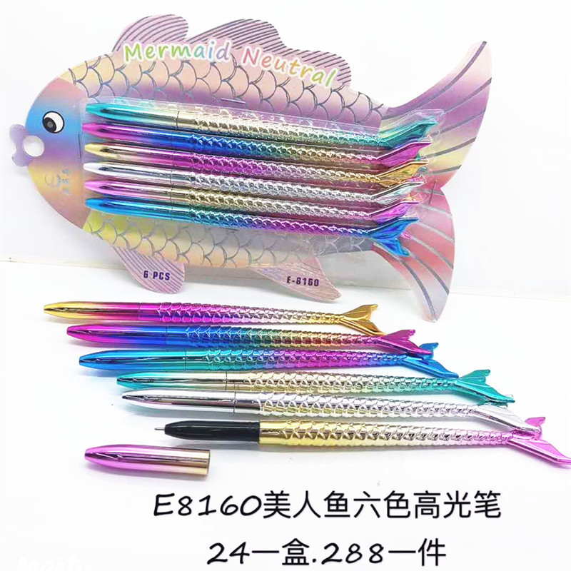 Korean-Style Creative Laser Cool Crayon Mermaid Highlight Stick 6-Color Fish Powder Crayon Fluorescent Pen Flash Pen Award